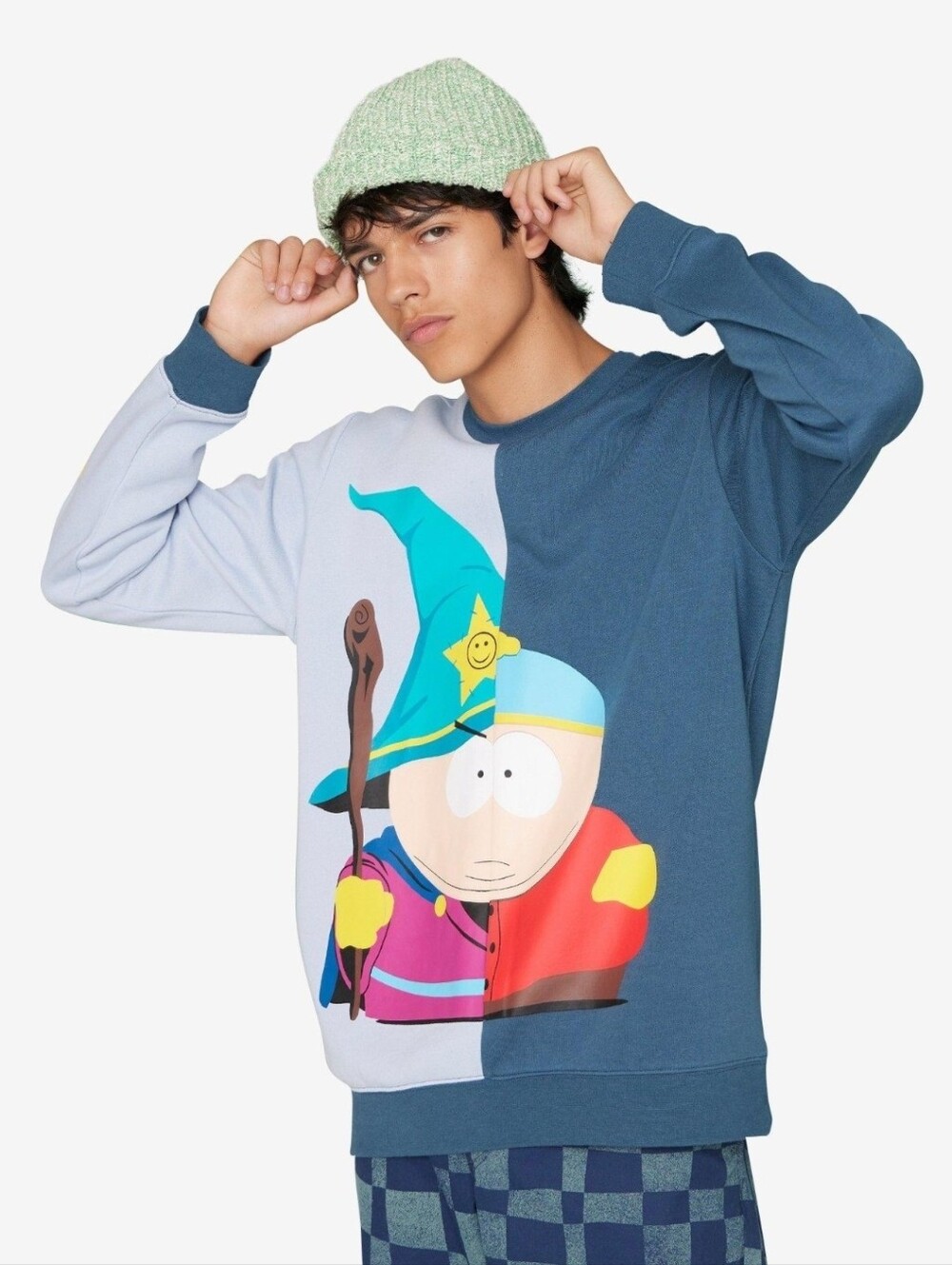 Men's Cartoon-Print Blue Crewneck Sweater Size SMALL NEW.